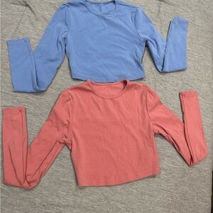 Blue and Pink Long Sleeve Crop Tops